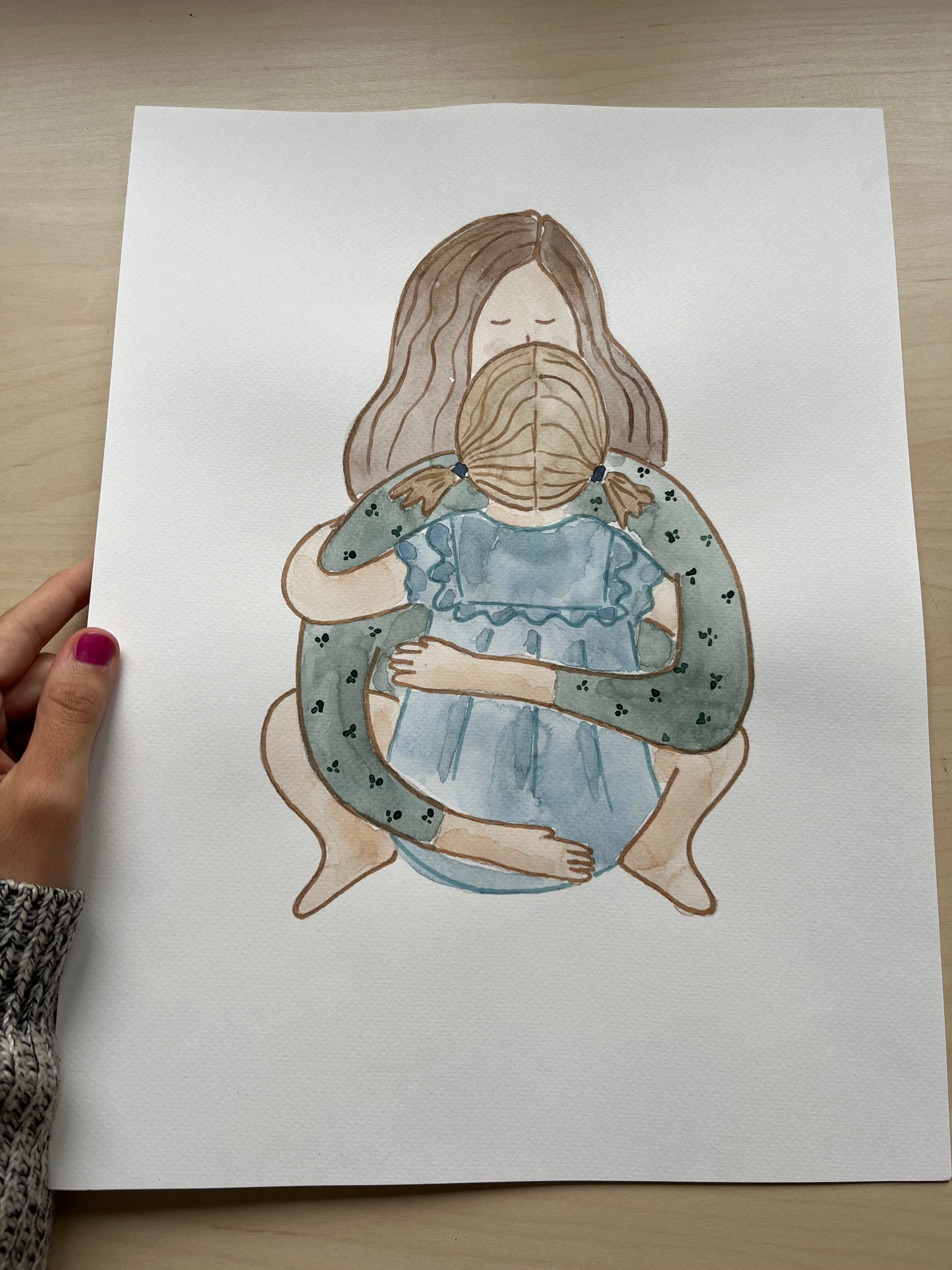 Acuarela Madre y niña