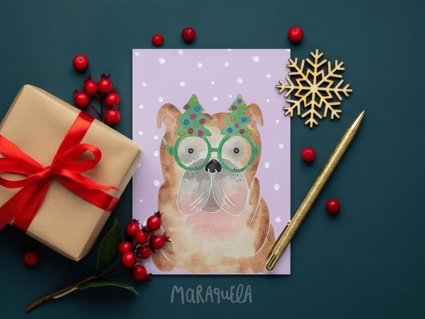 Postal Navideña - Perro Bulldog