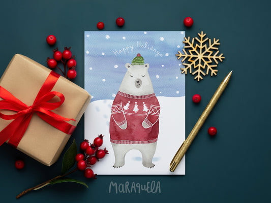 Postal de Navidad imprimible – Oso Polar 🐻❄️