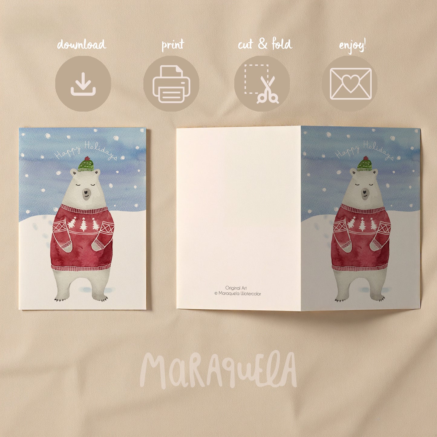 Postal de Navidad imprimible – Oso Polar 🐻❄️