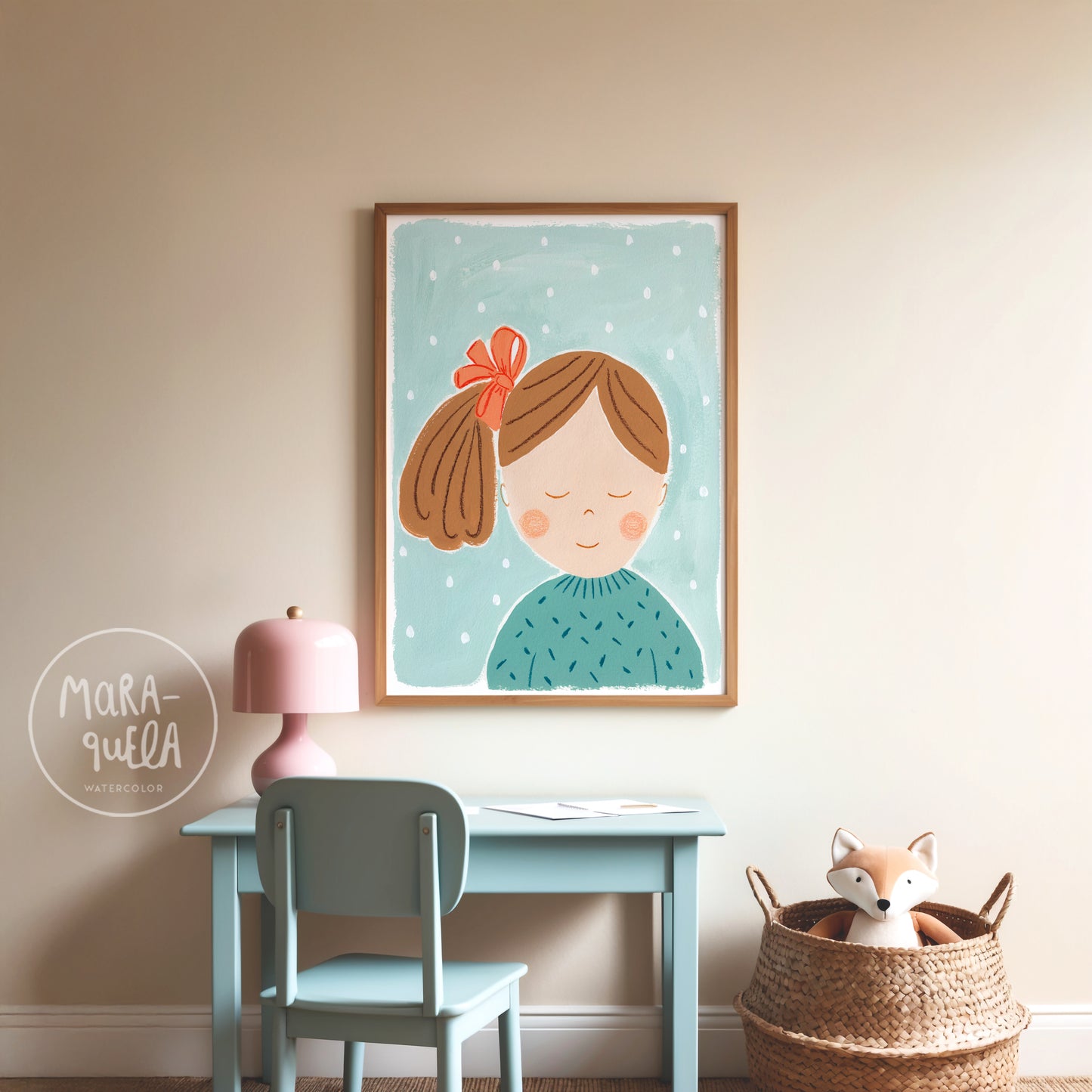 Niña No. 4 | Lámina para la decoración de las niñas | Retrato infantil Niña con lazo
