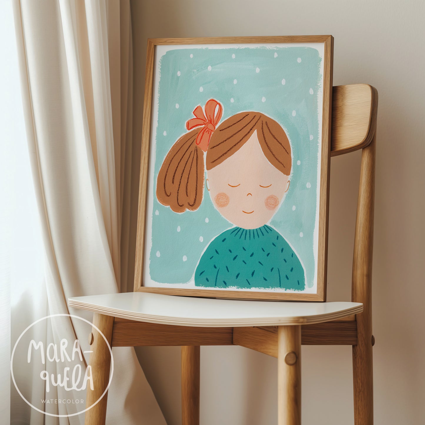 Niña No. 4 | Lámina para la decoración de las niñas | Retrato infantil Niña con lazo