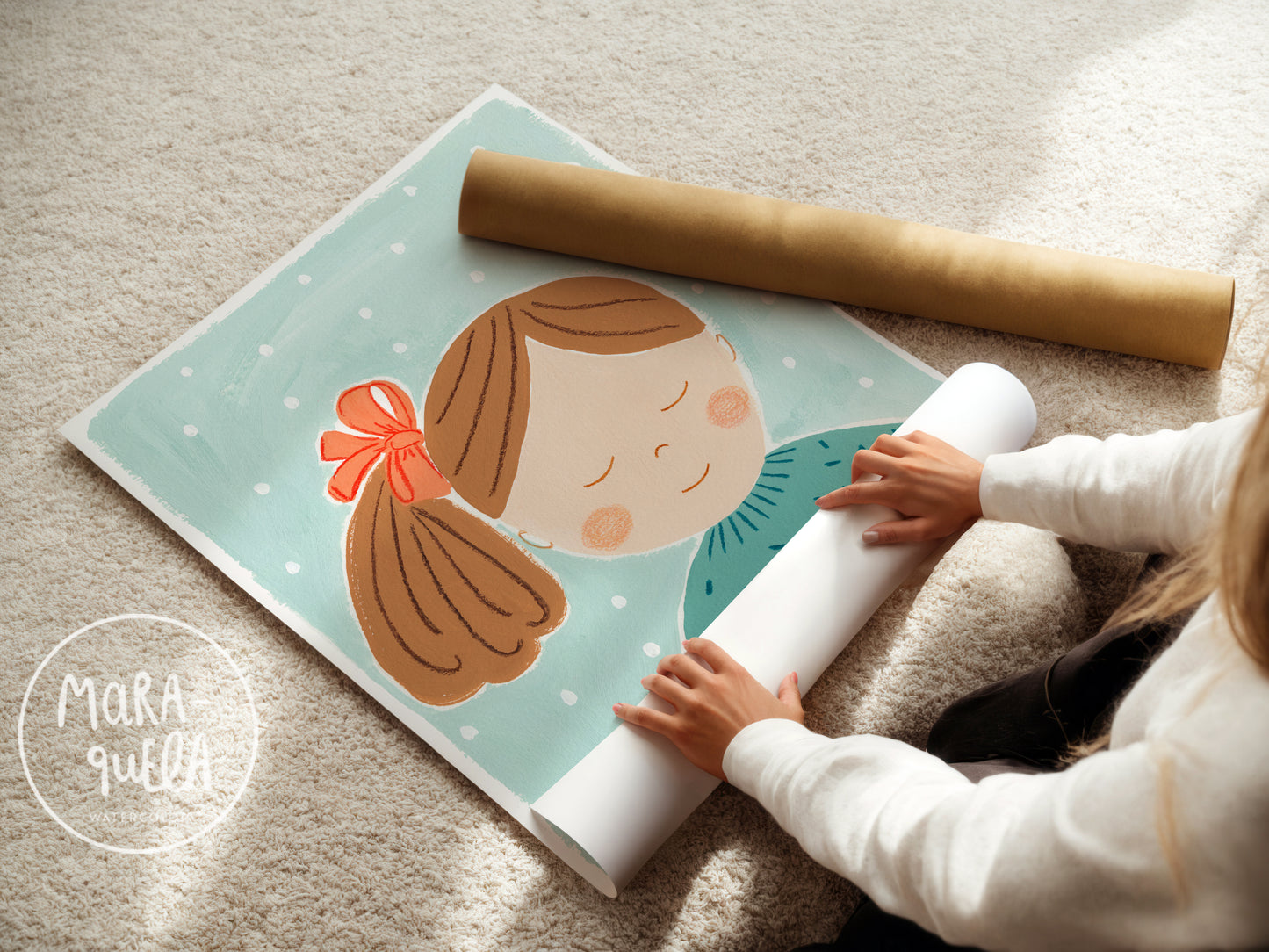 Niña No. 4 | Lámina para la decoración de las niñas | Retrato infantil Niña con lazo