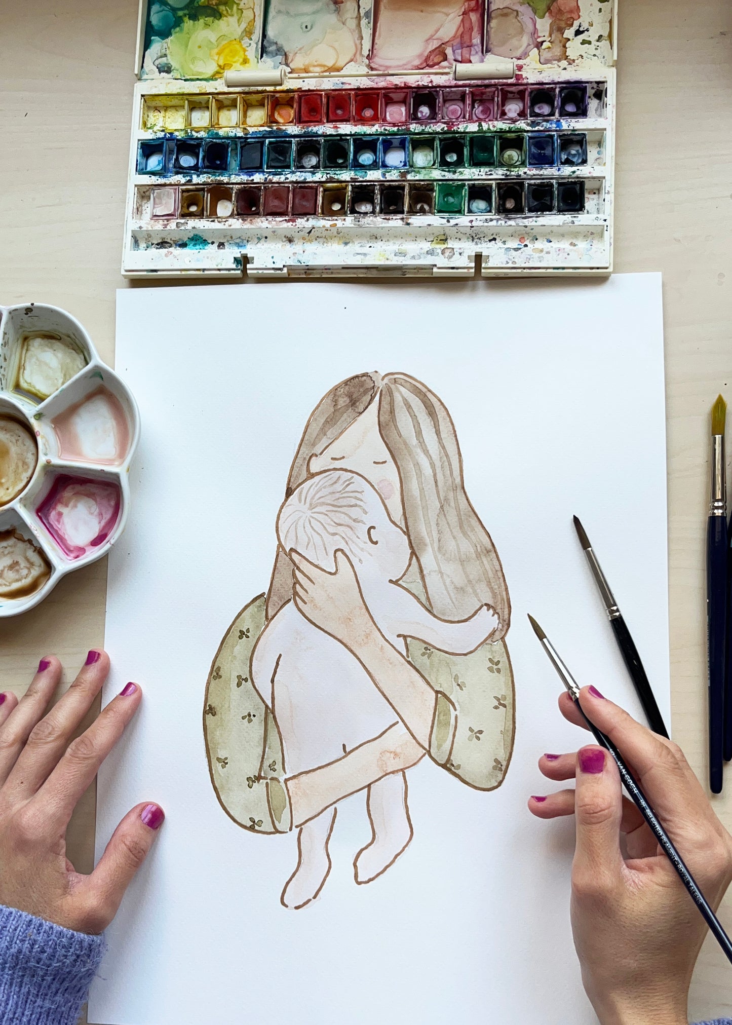 Ilustración Madre e Hijo - Verde