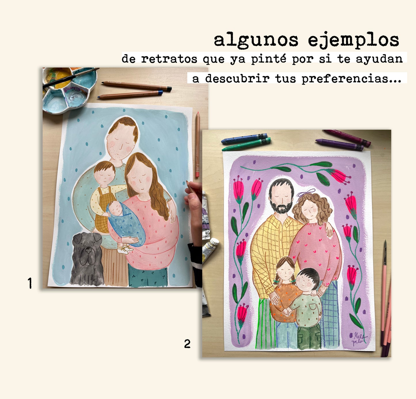 Retrato familiar personalizado - Pintado a mano