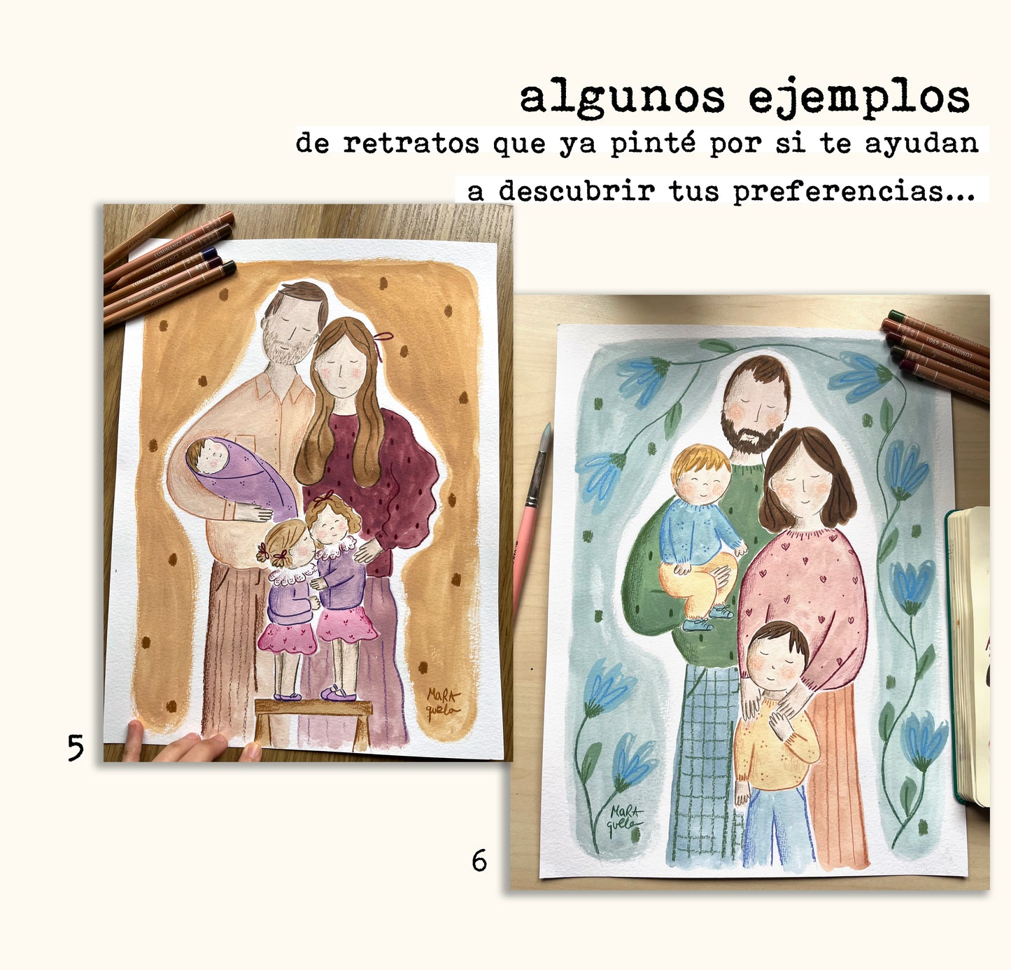 Retrato familiar personalizado - Pintado a mano