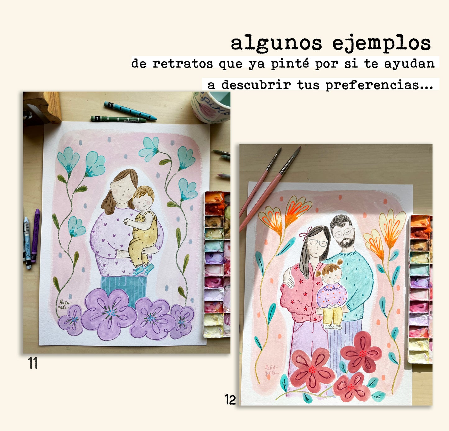 Retrato familiar personalizado - Pintado a mano