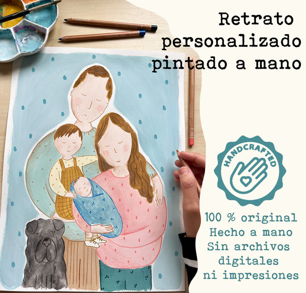 Retrato familiar personalizado - Pintado a mano