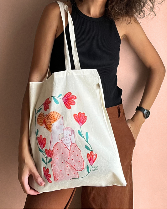 Tote Bag - Madre con bebé tonos naranjas