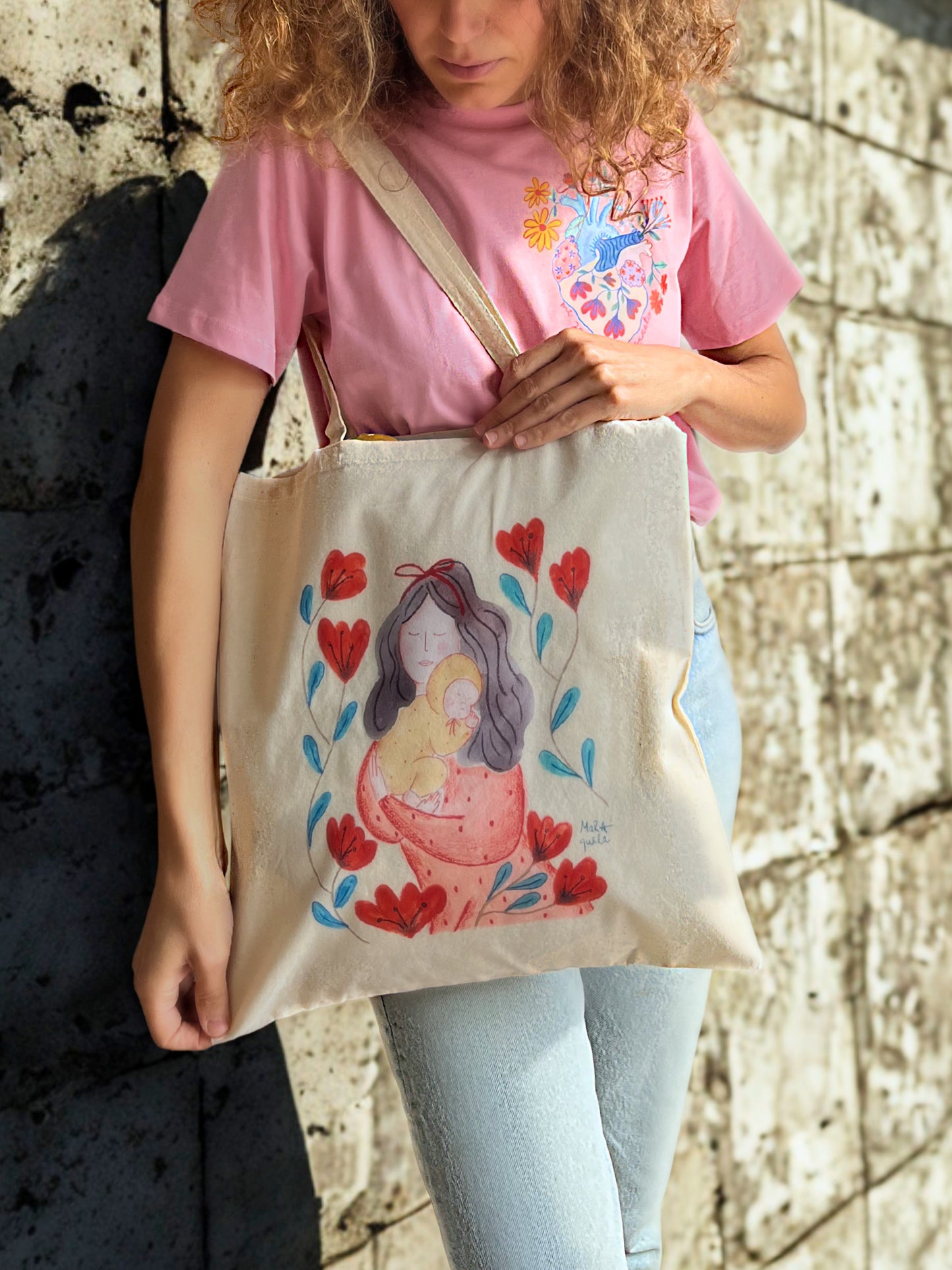 Tote Bag - Madre con bebé tonos rojos
