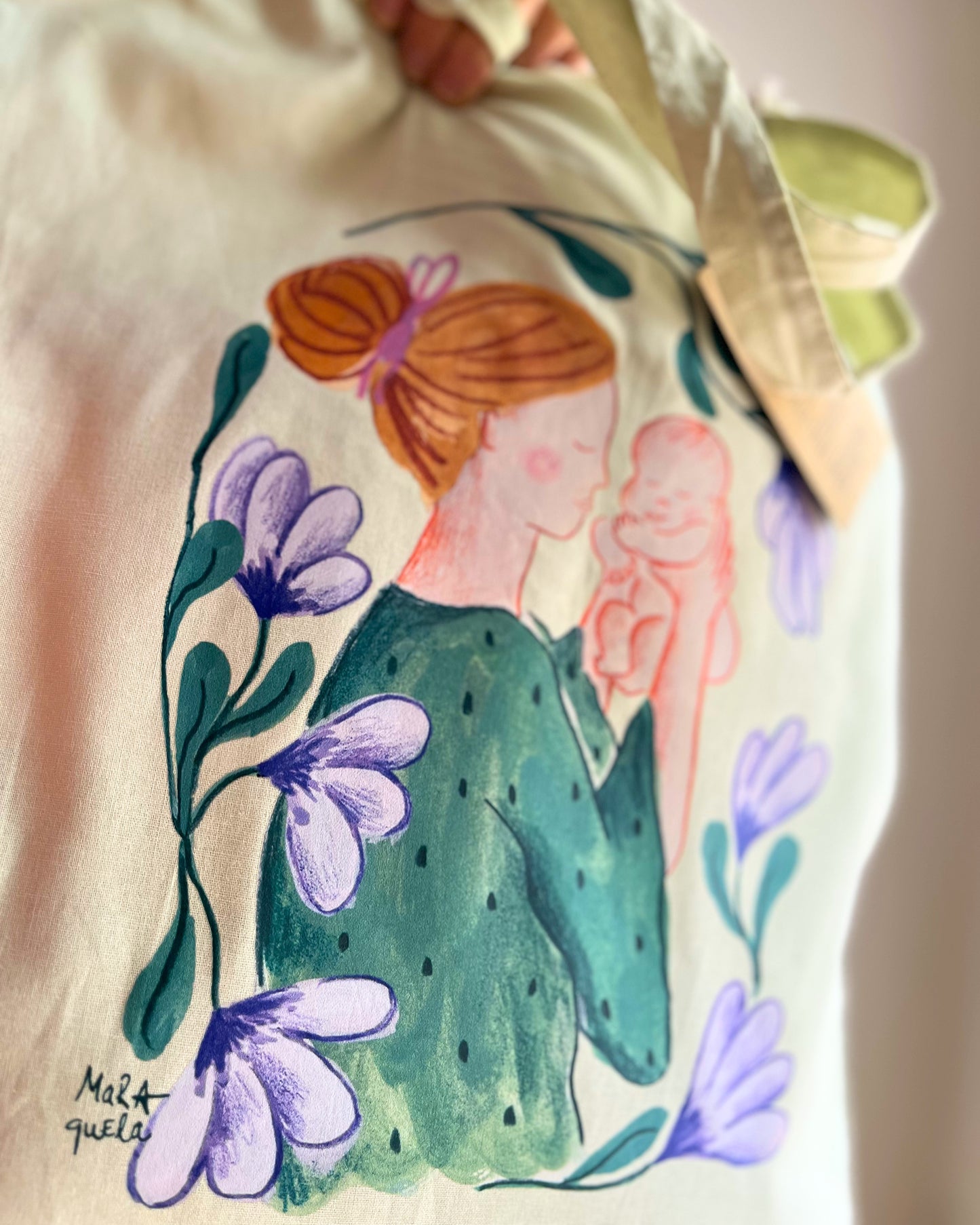 Tote Bag - Madre con bebé tonos verdes