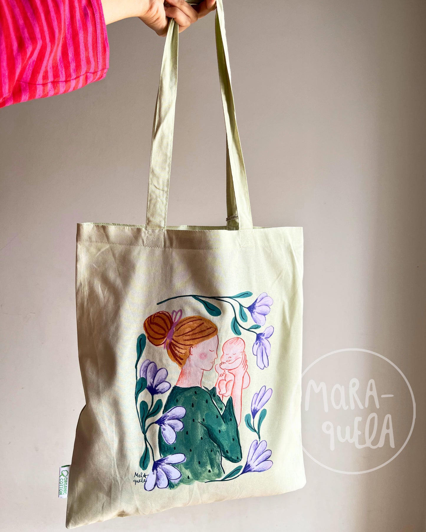 Tote Bag - Madre con bebé tonos verdes