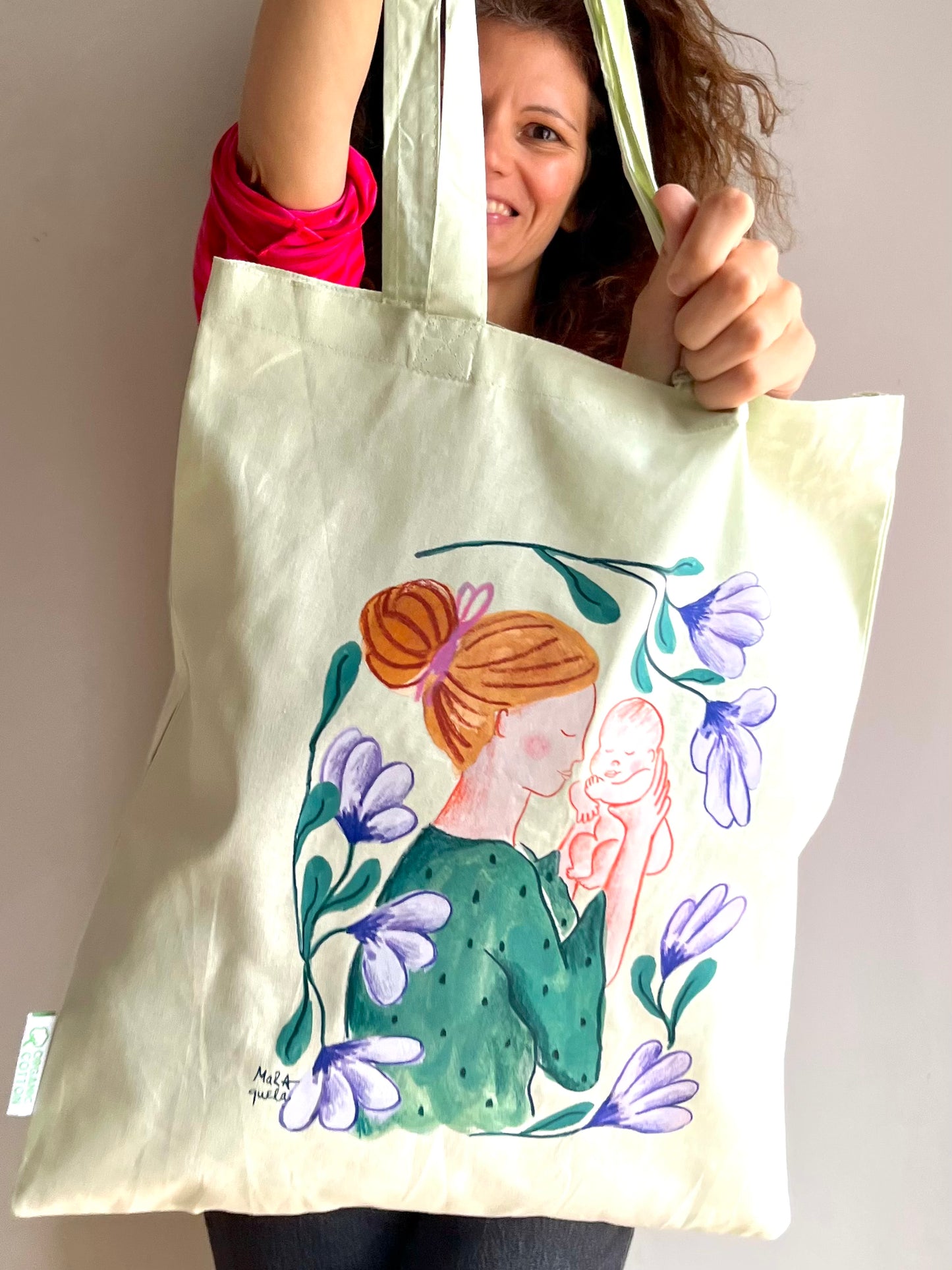 Tote Bag - Madre con bebé tonos verdes