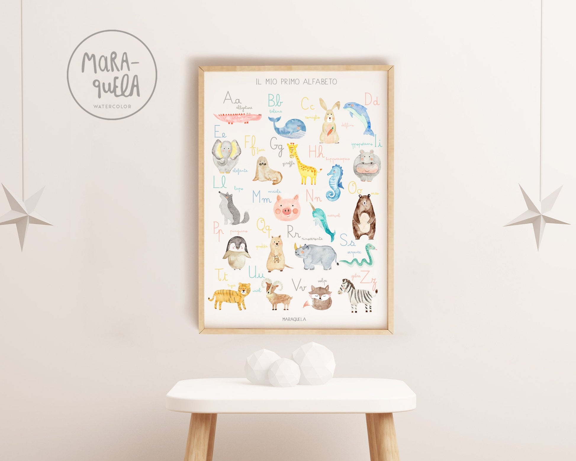 stanza dei bimbi con quadro alfabeto in italiano