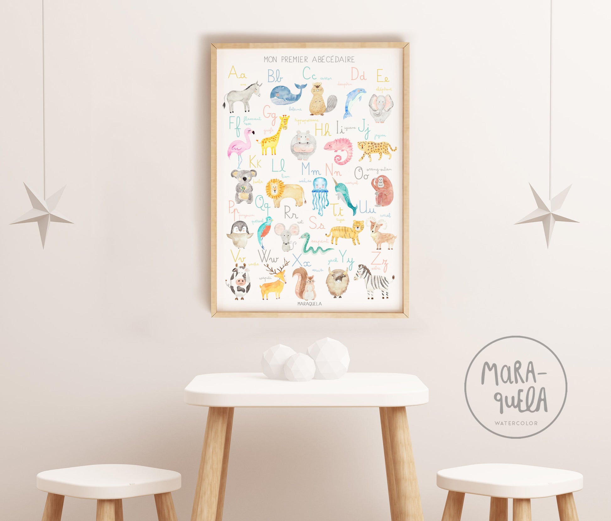 cuadro abecedario francés en habitación infantil